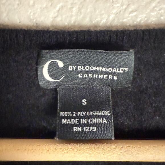 C by Bloomingdale’s Cashmere Black V-Neck Long Sleeve Pullover Sweater Size S - Picture 8 of 8